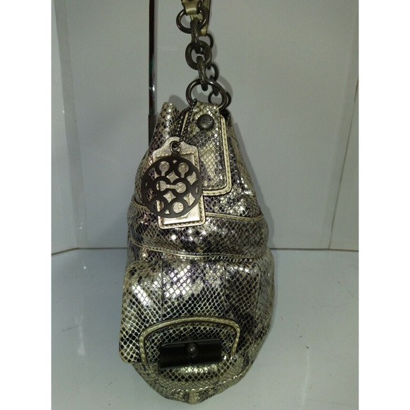 Coach Kristin Gray Leather Snakeskin Printed Chain Strap Hobo Shoulder Bag - Picture 4 of 12
